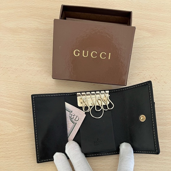 Vintage Gucci GG Black Leather Key Holder Box Controllato BNWOT - Picture 13 of 16